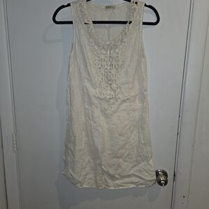 Alessia Pacini Italian Linen Elegant Cream Sleeveless Boho Lace Dress S